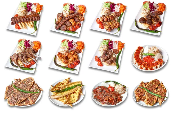 Collection Plates Turkish Food Isolated White — Stock Photo, Image