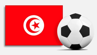 Tunus milli takım bayrağı taşıyan boş futbol topu.