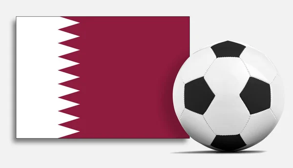 Pallone Calcio Bianco Con Bandiera Della Nazionale Del Qatar — Foto Stock