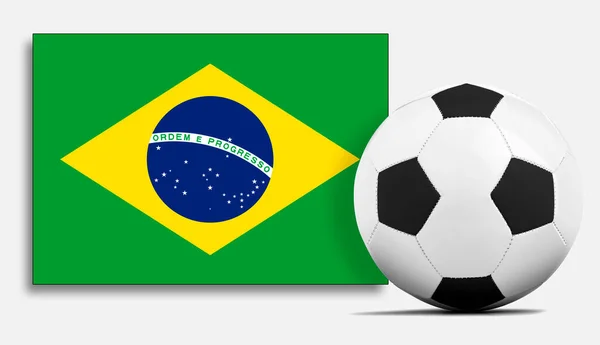 Pallone Calcio Bianco Con Bandiera Della Nazionale Brasiliana — Foto Stock