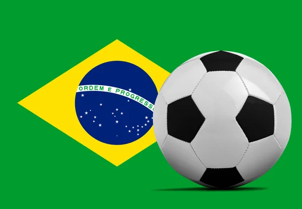 Balón Fútbol Blanco Con Bandera Brasil —  Fotos de Stock