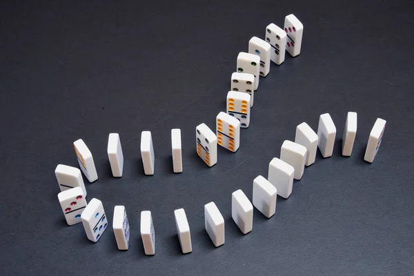 Lot Pieces Dominoes Black Table — Stock Photo, Image