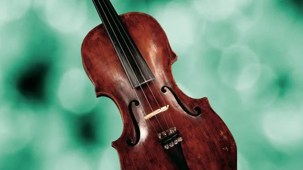 Detalhe Corpo Violino Sobre Fundo Verde Desfocado — Fotografia de Stock