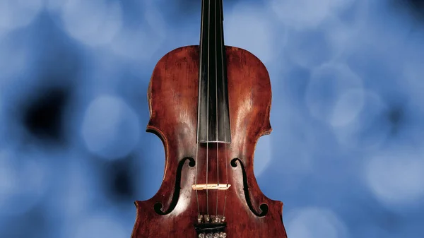 Détail Corps Violon Sur Fond Bleu Flou — Photo