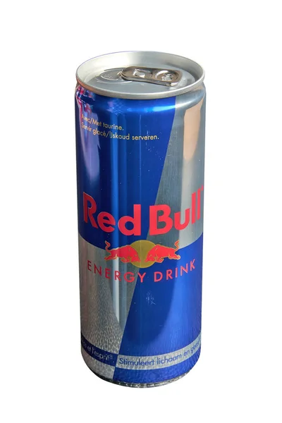Bruksela Belgia Maja 2022 Puszka Aluminiowa Red Bullem Odizolowana Białym — Zdjęcie stockowe