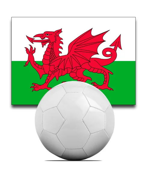 Üres Focilabda Wales Nemzeti Csapat Zászlóval — Stock Fotó