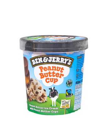 Brüksel, Belçika - 17 Haziran 2022; Ben ve Jerry 'nin Belçika için yapılmış beyaz bir arka planda izole edilmiş dondurma paketi. Popüler gıda markası