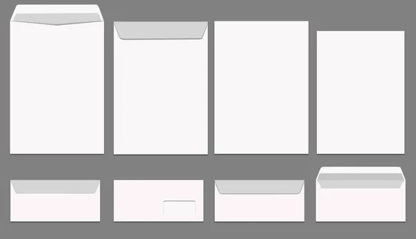 Set Blank White Letter Envelope Front View — Stockfoto