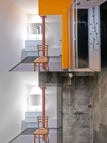 Renovation Bathroom Stone Tile Washroom — Stock Photo, Image