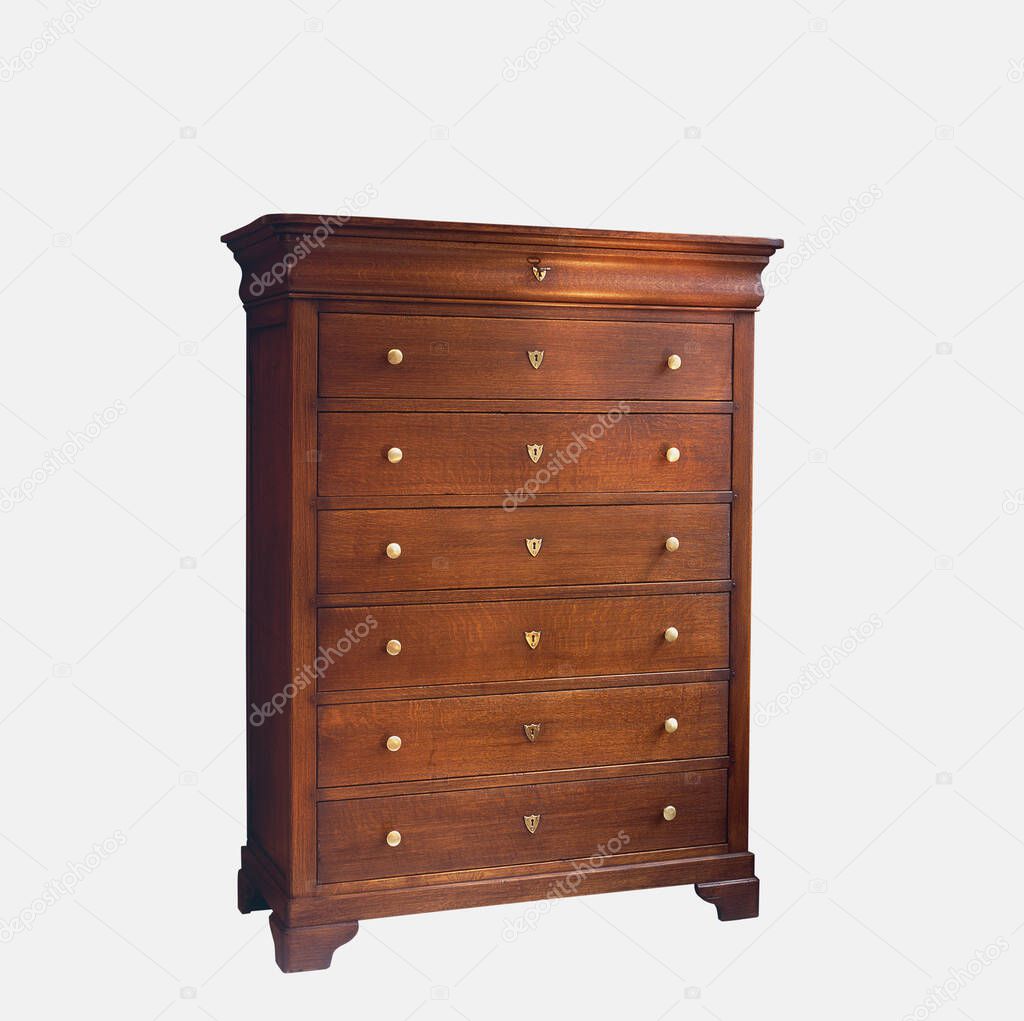 Antique wooden commode isolated on white with clipping path