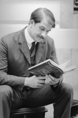 Brussels, Belgium - August 12, 1992: Jonathan Barlow actor on the set of - the chocolate box - Hercule Poirot at the Cinquantenaire in Brussels