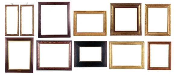 Collection Old Antique Wooden Golden Frame Isolated White Background — Stockfoto