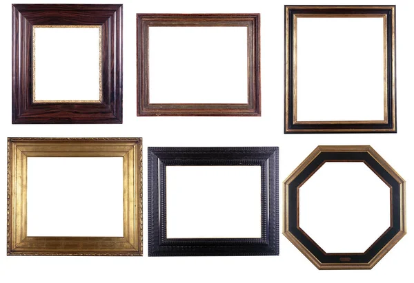 Collection Old Antique Wooden Golden Frame Isolated White Background — Stockfoto