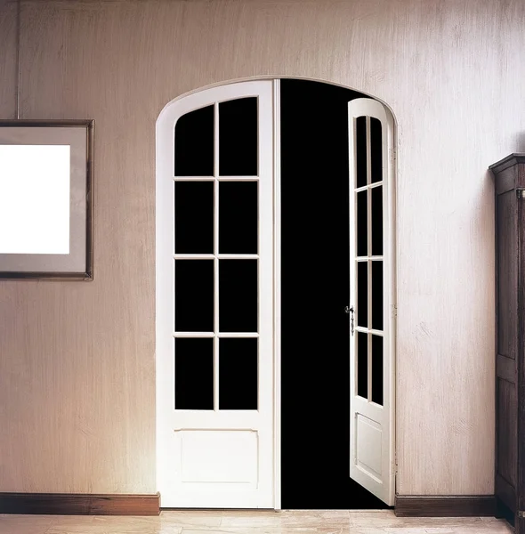 Classical interior door with glass frames. Path for frames