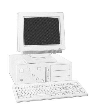 Illustration Sketch of a Nineties obsolete tower pc computer