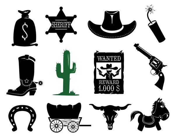 Western icons set — Stock Vector