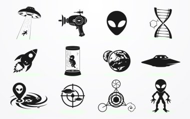 Alien icons set clipart