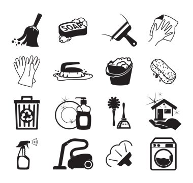 Monochromatic cleaning vector icons clipart