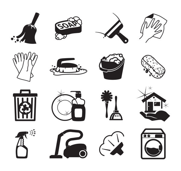 Monochromatic cleaning vector icons