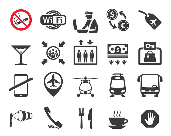 Travel and airport signs, symbols