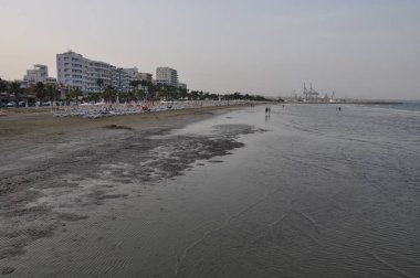 Kıbrıs'ta güzel Finikoudes Beach Larnaka
