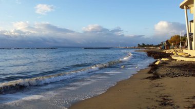 Kıbrıs 'taki güzel Akti Olympion Plajı Limasol