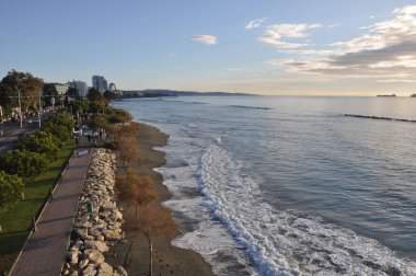 Kıbrıs 'taki güzel Akti Olympion Plajı Limasol