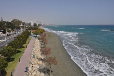 Kıbrıs 'taki güzel Akti Olympion Plajı Limasol