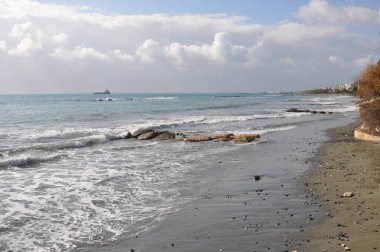 Kıbrıs 'taki güzel Akti Olympion Plajı Limasol