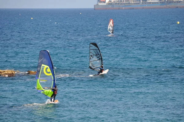 Windsurfers Travel Speed Sea Sunny Day — Foto de Stock