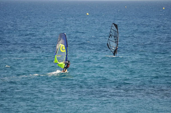 Windsurfers Travel Speed Sea Sunny Day — Fotografia de Stock
