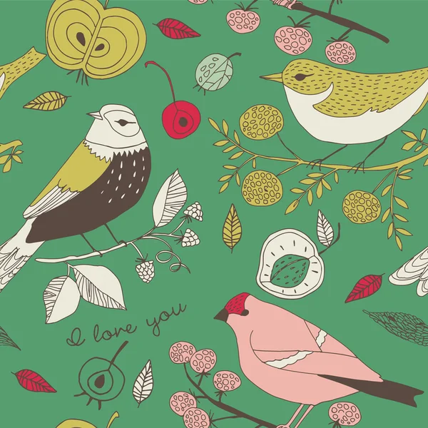 Jardin fruitier avec oiseaux — Image vectorielle