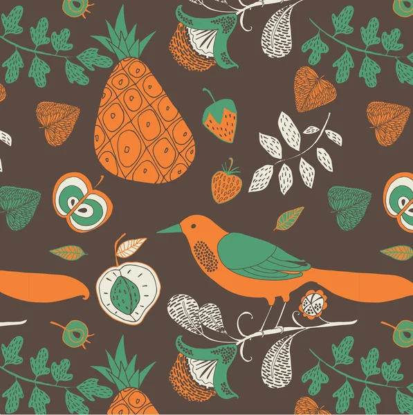 Jardin fruitier et un oiseau — Image vectorielle