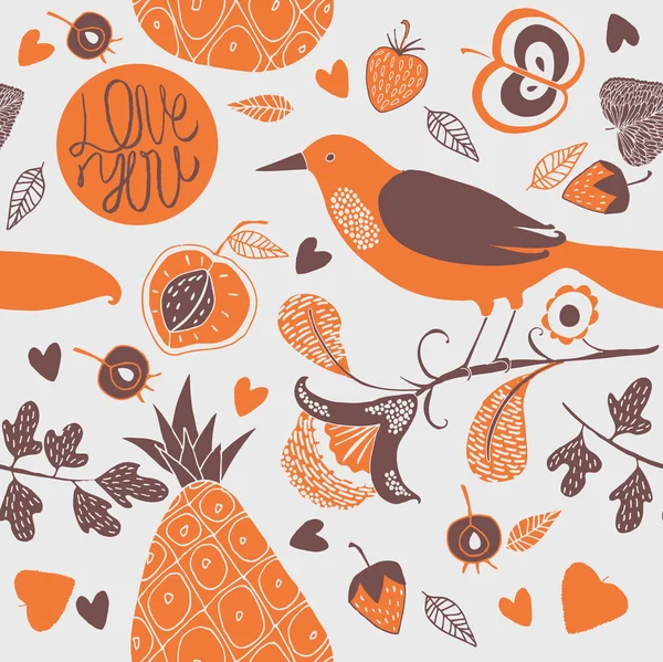 Jardin fruitier avec oiseau — Image vectorielle