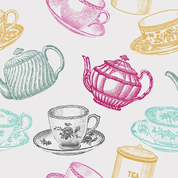 Porcelana de chá vintage. padrão sem costura — Vetor de Stock