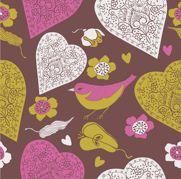 Jardin d'été avec oiseaux et cœurs — Image vectorielle