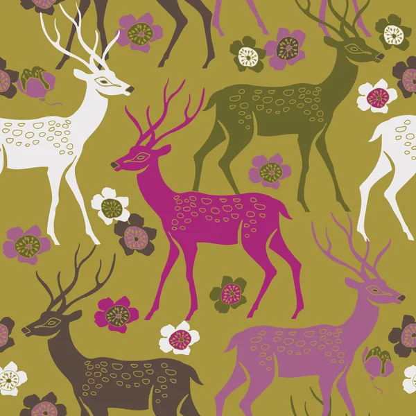 カラフルな鹿。シームレス パターン — ストックベクタ