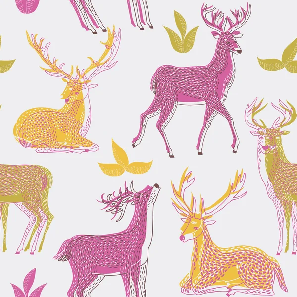 Colorful deers. seamless pattern — Stock Vector