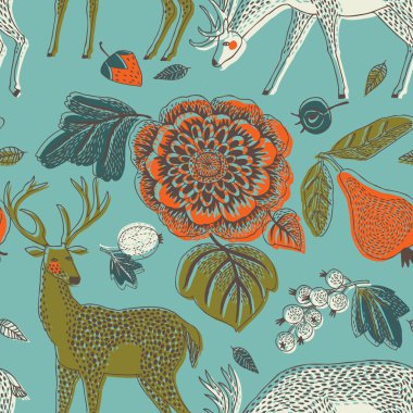 Geyikler ile Yaz Bahçesi. seamless modeli