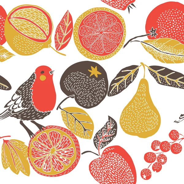 Jardín de frutas con pájaro — Archivo Imágenes Vectoriales