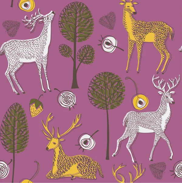 Decorative seamless pattern with deers — Stock Vector