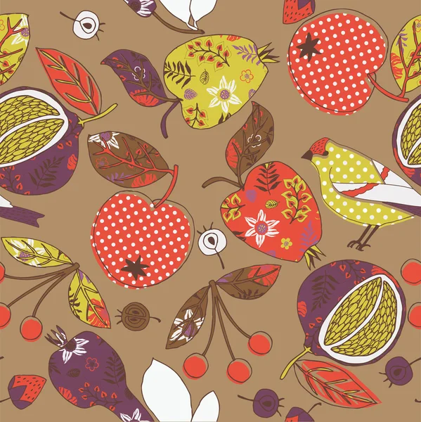 Pájaro y frutas Deco Tile — Vector de stock