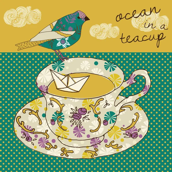 Océan dans une tasse de thé — Image vectorielle