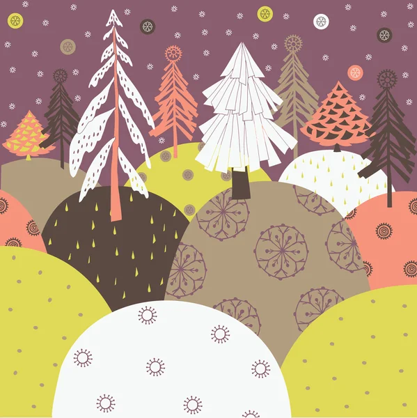 Merry Christmas winter forest — Stock Vector