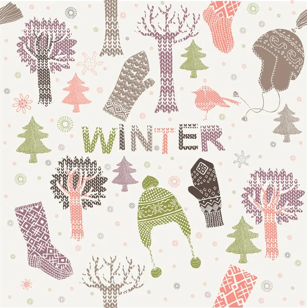 Winternahtloses Muster mit Hüten, Fäustlingen und Socken — Stockvektor