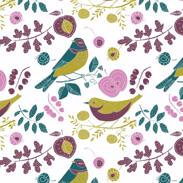 Oiseaux et fleurs de jardin — Image vectorielle