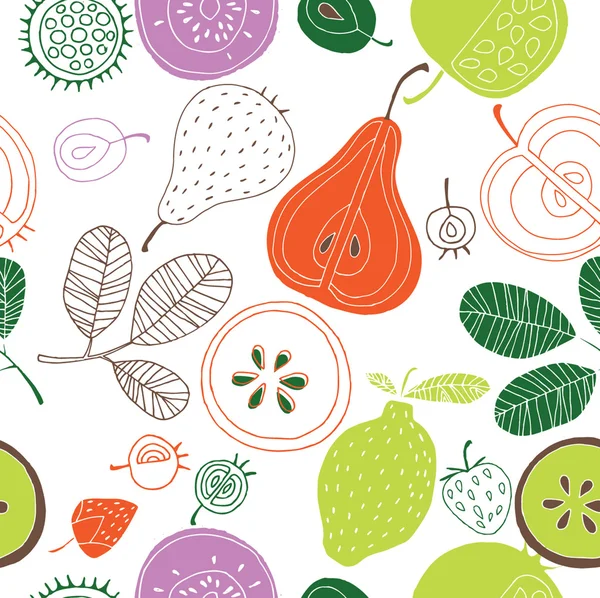 Modèle sans couture de fruits assortis — Image vectorielle