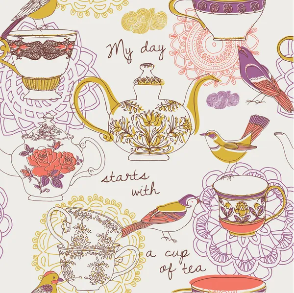 Teezeit. nahtloser Hintergrund — Stockvektor