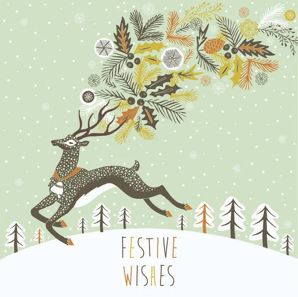 Design de cartão de Natal renas — Vetor de Stock