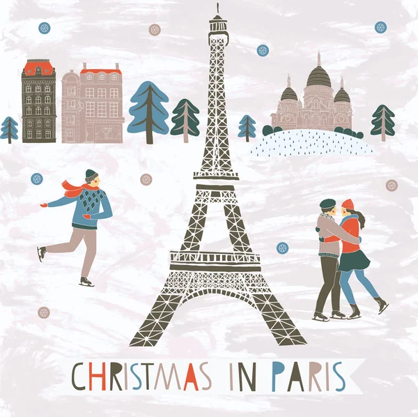 パリ グリーティング カード クリスマス — ストックベクタ